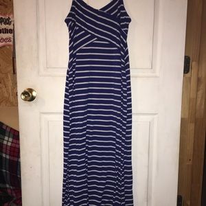 Blue and white striped maxi dress
